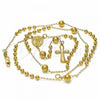 Oro Laminado Medium Rosary, Gold Filled Style Sagrado Corazon de Maria Design, Polished, Golden Finish, 054.006