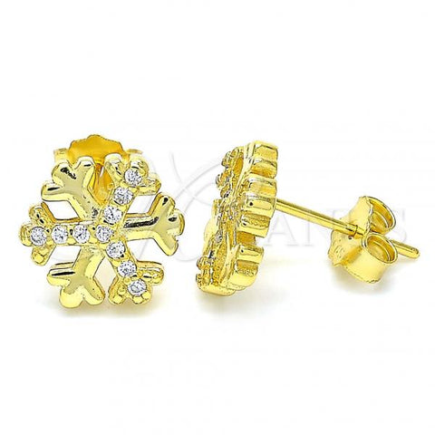 Sterling Silver Stud Earring, with White Cubic Zirconia, Polished, Golden Finish, 02.336.0126.2
