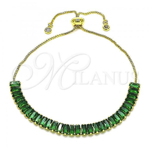 Oro Laminado Adjustable Bolo Bracelet, Gold Filled Style with Green Cubic Zirconia, Polished, Golden Finish, 03.341.0170.1.11