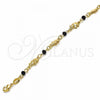 Oro Laminado Fancy Anklet, Gold Filled Style Elephant Design, with Black Crystal, Black Polished, Golden Finish, 03.32.0208.10