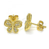 Oro Laminado Stud Earring, Gold Filled Style Butterfly Design, with White Cubic Zirconia, Polished, Golden Finish, 02.342.0059