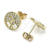 Oro Laminado Stud Earring, Gold Filled Style Tree Design, with White Micro Pave, Polished, Golden Finish, 02.342.0081