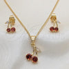 Oro Laminado Earring and Pendant Adult Set, Gold Filled Style Cherry Design, with Garnet and White Cubic Zirconia, Polished, Golden Finish, 10.387.0002