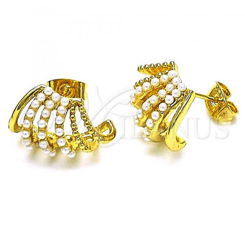 Oro Laminado Stud Earring, Gold Filled Style with Ivory Pearl, Polished, Golden Finish, 02.379.0046