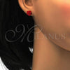 Stainless Steel Stud Earring, Flower Design, with Garnet Crystal, Polished, Golden Finish, 02.271.0020.3