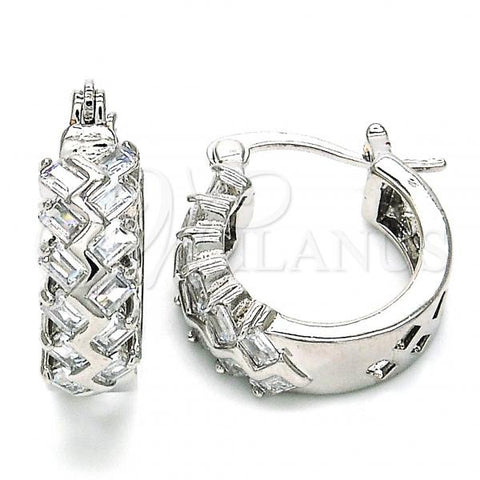 Rhodium Plated Small Hoop, with White Cubic Zirconia, Polished, Rhodium Finish, 02.210.0296.5.15