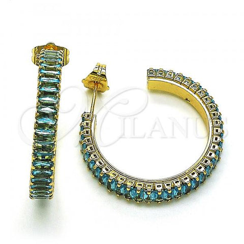 Oro Laminado Stud Earring, Gold Filled Style with Blue Topaz Cubic Zirconia, Polished, Golden Finish, 02.64.0642.4