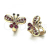 Oro Laminado Huggie Hoop, Gold Filled Style Butterfly Design, with Ruby Cubic Zirconia, Polished, Golden Finish, 02.26.0292.2.15