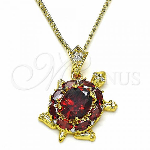 Oro Laminado Pendant Necklace, Gold Filled Style Turtle Design, with Garnet and White Cubic Zirconia, Polished, Golden Finish, 04.346.0010.20