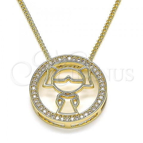 Oro Laminado Pendant Necklace, Gold Filled Style Little Girl Design, with White Micro Pave, Polished, Golden Finish, 04.156.0262.20