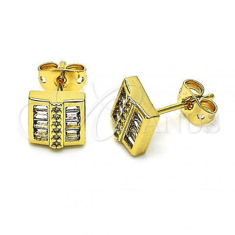 Oro Laminado Stud Earring, Gold Filled Style with White Micro Pave and White Cubic Zirconia, Polished, Golden Finish, 02.342.0193
