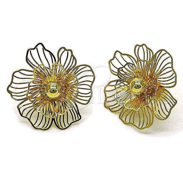 Oro Laminado Stud Earring, Gold Filled Style Flower and Ball Design, Polished, Golden Finish, 02.282.0035