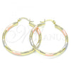 Oro Laminado Medium Hoop, Gold Filled Style Diamond Cutting Finish, Tricolor, 02.213.0153.1.40