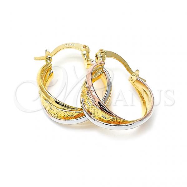 Oro Laminado Small Hoop, Gold Filled Style Diamond Cutting Finish, Tricolor, 5.157.025