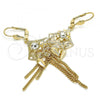 Oro Laminado Long Earring, Gold Filled Style Flower Design, with White Crystal, Polished, Golden Finish, 02.270.0065