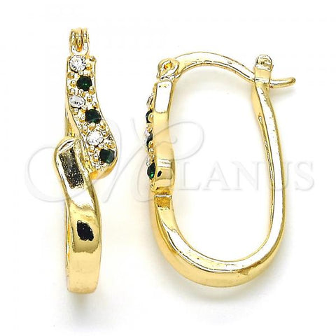 Oro Laminado Small Hoop, Gold Filled Style with Green and White Crystal, Polished, Golden Finish, 02.100.0075.2.15