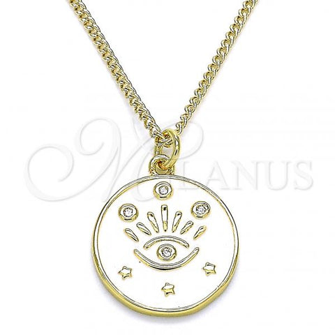 Oro Laminado Pendant Necklace, Gold Filled Style Evil Eye and Star Design, with White Micro Pave, White Enamel Finish, Golden Finish, 04.362.0032.20