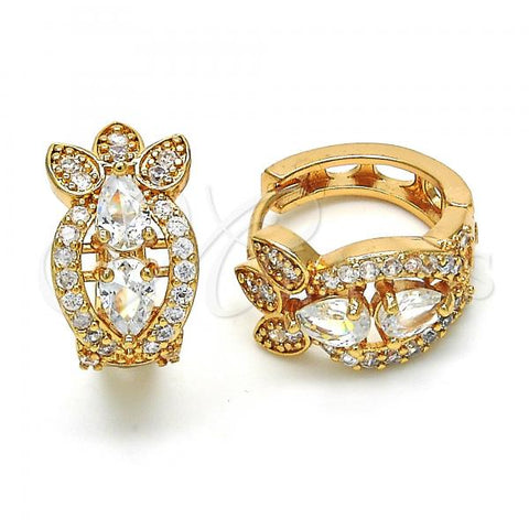 Oro Laminado Huggie Hoop, Gold Filled Style Teardrop Design, with White Cubic Zirconia, Polished, Golden Finish, 02.264.0023.15