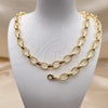 Oro Laminado Necklace and Bracelet, Gold Filled Style Chunky Design, Polished, Golden Finish, 06.415.0002