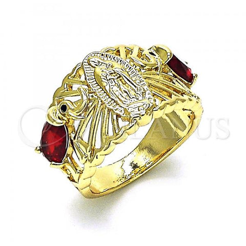Oro Laminado Multi Stone Ring, Gold Filled Style Guadalupe and Elephant Design, with Garnet and Black Cubic Zirconia, Polished, Golden Finish, 01.380.0020.2.08