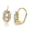 Oro Laminado Leverback Earring, Gold Filled Style Leaf Design, with White Cubic Zirconia, Polished, Golden Finish, 02.122.0082