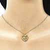 Oro Laminado Pendant Necklace, Gold Filled Style Mom and Heart Design, with White Micro Pave, Polished, Golden Finish, 04.341.0096.20
