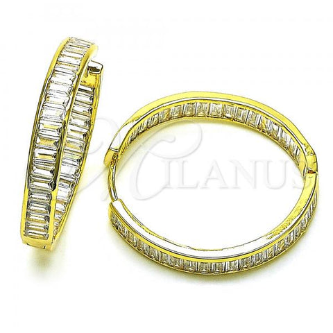 Oro Laminado Huggie Hoop, Gold Filled Style with White Cubic Zirconia, Polished, Golden Finish, 02.341.0131.35