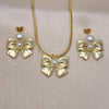 Oro Laminado Earring and Pendant Adult Set, Gold Filled Style Bow and Ball Design, with Ivory Pearl, Polished, Golden Finish, 10.417.0006
