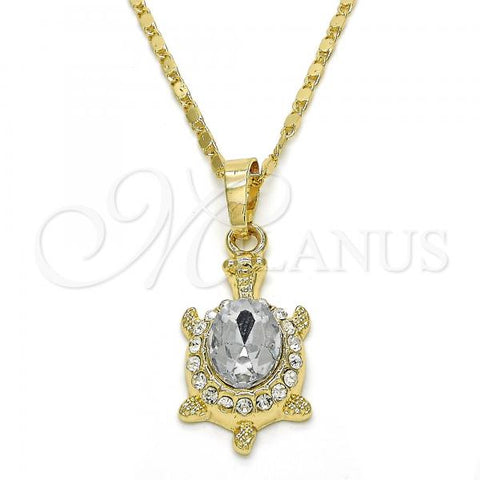 Oro Laminado Pendant Necklace, Gold Filled Style Turtle Design, with White Crystal, Polished, Golden Finish, 04.213.0104.4.18