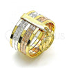 Oro Laminado Elegant Ring, Gold Filled Style Semanario and San Judas Design, Diamond Cutting Finish, Tricolor, 01.253.0037.09 (Size 9)