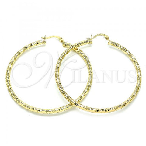 Oro Laminado Large Hoop, Gold Filled Style Diamond Cutting Finish, Golden Finish, 02.213.0255.1.60