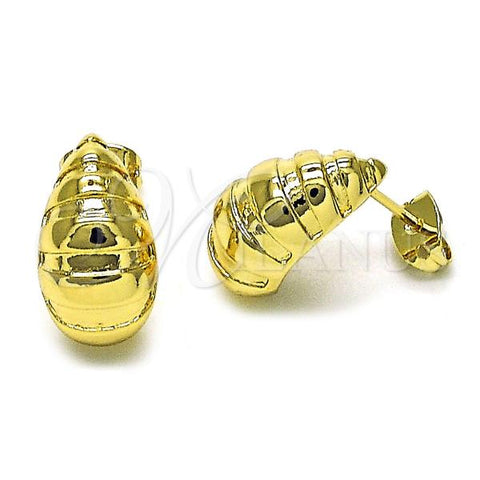 Oro Laminado Stud Earring, Gold Filled Style Chunky Design, Diamond Cutting Finish, Golden Finish, 02.342.0326