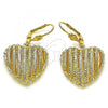 Oro Laminado Dangle Earring, Gold Filled Style Heart Design, Diamond Cutting Finish, Golden Finish, 5.081.011