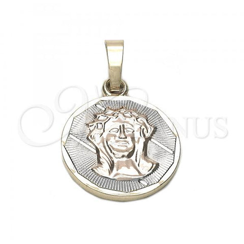 Oro Laminado Religious Pendant, Gold Filled Style Jesus Design, Diamond Cutting Finish, Tricolor, 05.163.0036.1