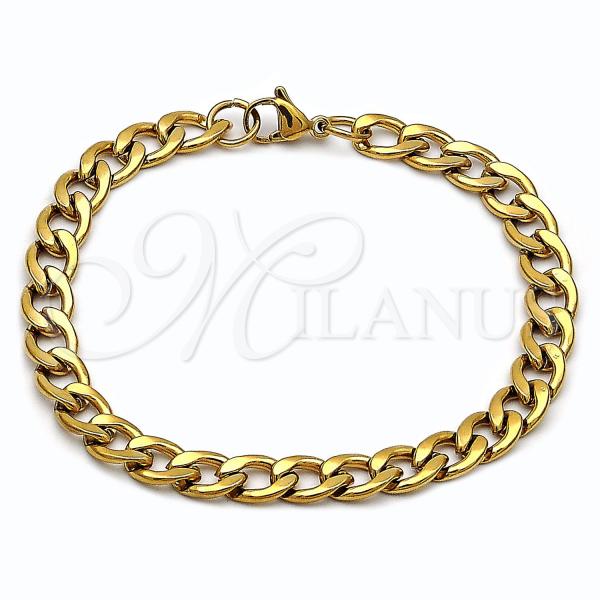 Stainless Steel Basic Bracelet, Curb Design, Polished, Golden Finish, 03.256.0012.09
