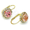 Oro Laminado Leverback Earring, Gold Filled Style Flower Design, with Pink and White Crystal, Polished, Golden Finish, 5.125.009.2