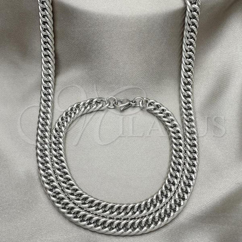 Stainless Steel Necklace and Bracelet, Square Franco Design, Polished,, 06.278.0013