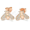 Sterling Silver Stud Earring, Bee Design, with White Cubic Zirconia, Polished, Rose Gold Finish, 02.336.0129.1