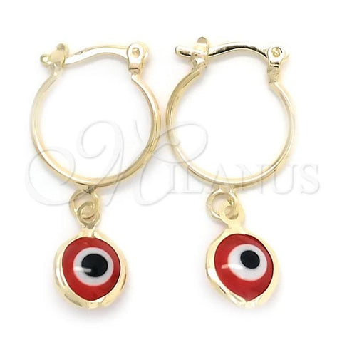 Oro Laminado Small Hoop, Gold Filled Style Evil Eye Design, Polished, Golden Finish, 02.32.0562.1.15