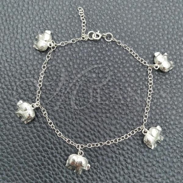 Sterling Silver Charm Bracelet, Elephant and Rolo Design, Polished, Silver Finish, 03.395.0012.07