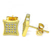 Oro Laminado Stud Earring, Gold Filled Style with White Micro Pave, Polished, Golden Finish, 02.342.0040