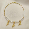Oro Laminado Fancy Anklet, Gold Filled Style Dolphin and Ball Design, with Ivory Pearl, Polished, Golden Finish, 03.32.0630.10