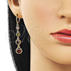 Oro Laminado Long Earring, Gold Filled Style with Multicolor Cubic Zirconia, Polished, Golden Finish, 02.323.0104