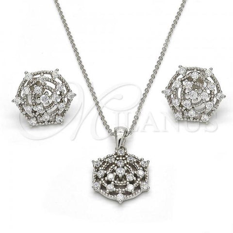 Sterling Silver Earring and Pendant Adult Set, with White Cubic Zirconia, Polished, Rhodium Finish, 10.175.0019