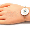 Oro Laminado Fancy Bracelet, Gold Filled Style Evil Eye Design, White Enamel Finish, Golden Finish, 03.313.0039.07