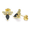 Oro Laminado Stud Earring, Gold Filled Style Bee Design, with Black Cubic Zirconia and White Micro Pave, Polished, Golden Finish, 02.156.0613.2