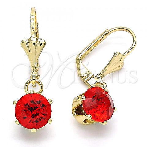 Oro Laminado Leverback Earring, Gold Filled Style with Garnet Crystal, Polished, Golden Finish, 02.122.0112.4