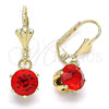 Oro Laminado Leverback Earring, Gold Filled Style with Garnet Crystal, Polished, Golden Finish, 02.122.0112.4