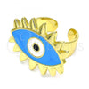 Oro Laminado Elegant Ring, Gold Filled Style Evil Eye Design, Blue Enamel Finish, Golden Finish, 01.313.0007 (One size fits all)