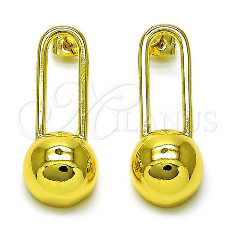 Oro Laminado Dangle Earring, Gold Filled Style Chunky Design, Polished, Golden Finish, 02.368.0100